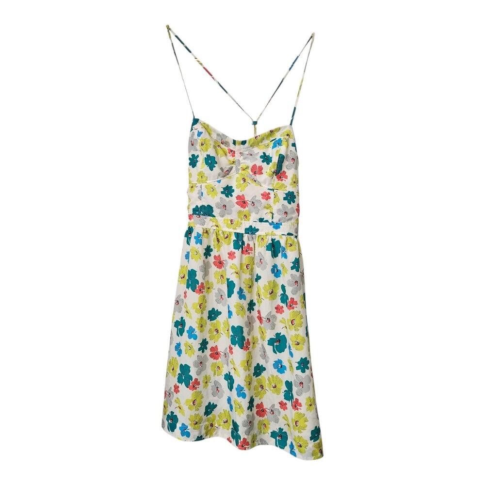American Eagle Floral Dress White Flowers Smocked Back Retro Criss Cross Size 8